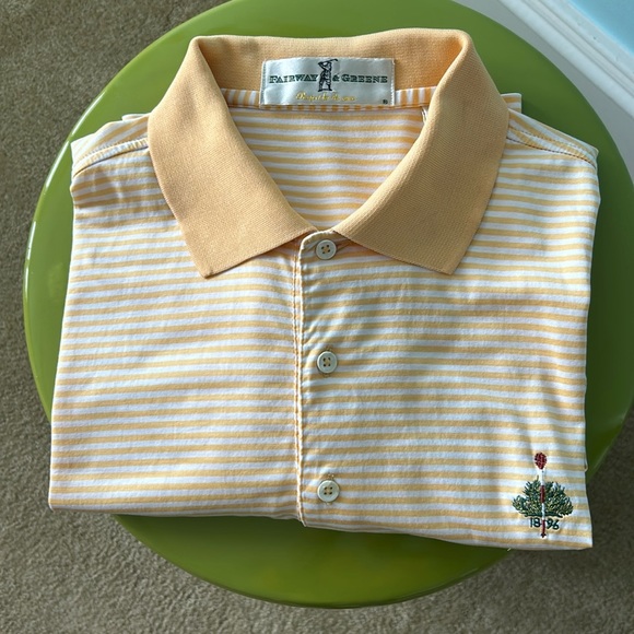 Fairway and Greene Merion Golf Club yellow and white stripe polo shirt size Med - Picture 1 of 4